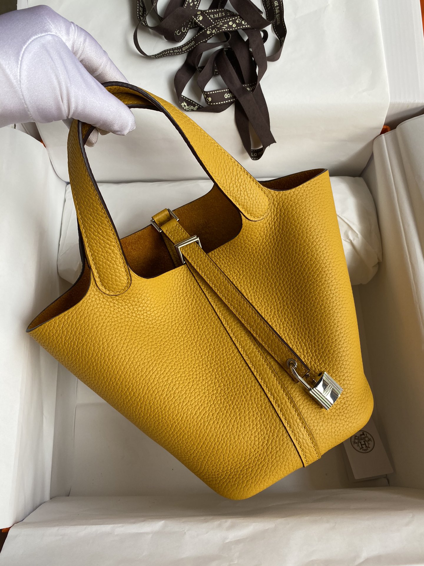 Hermes Picotin Lock 18 Bag In Yellow Amber Clemence Leather